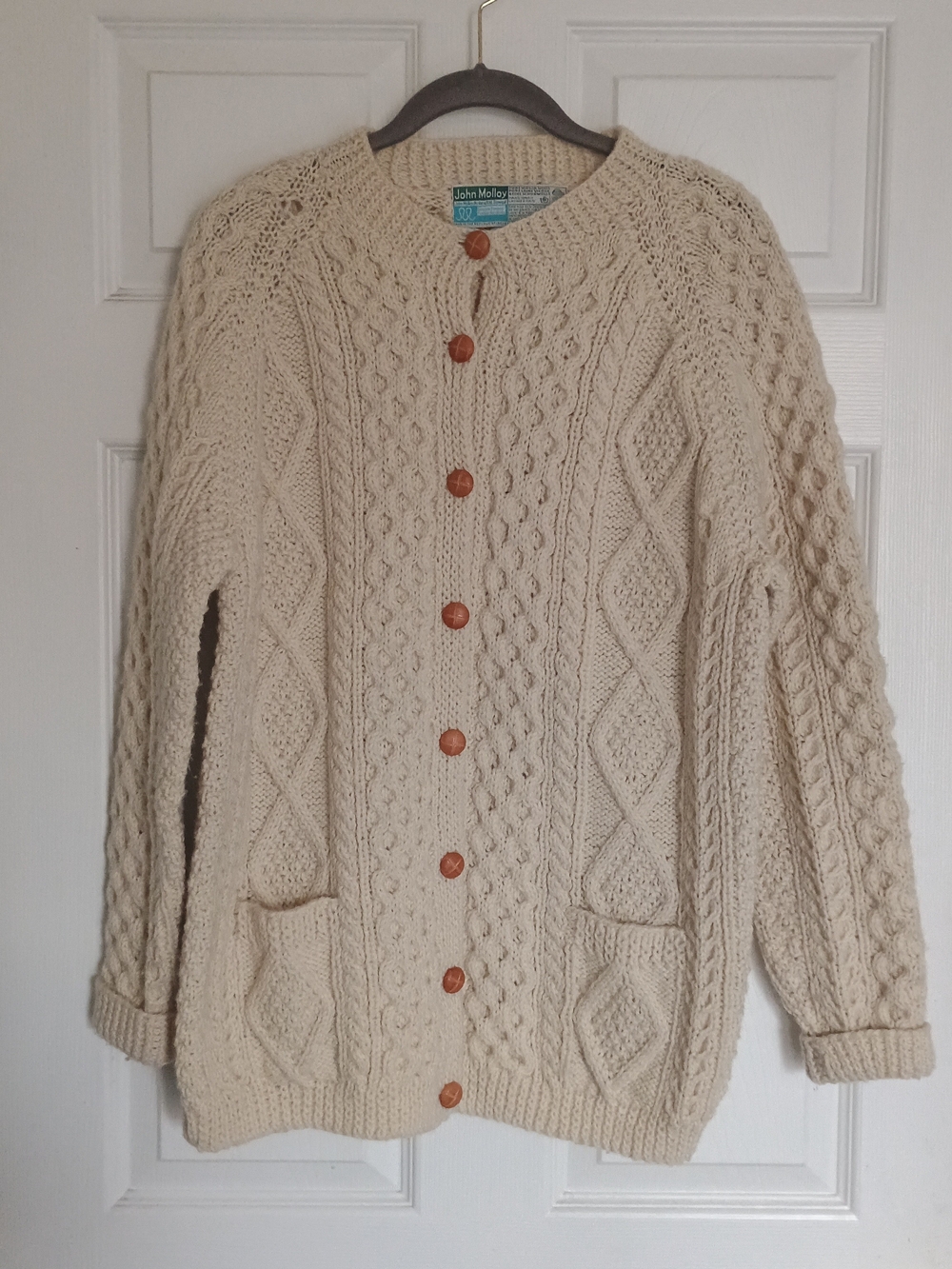 EUC  Vtg. John Molloy Cream Cable-Knit Button Cardigan Sweater